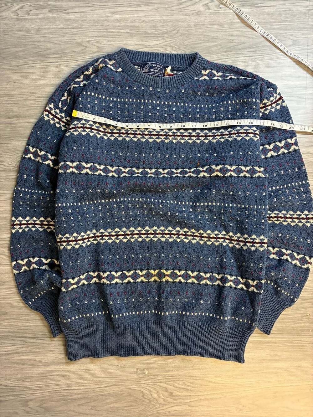 Peconic Bay Traders Vintage Blue Fair Isle Knit Pullover Sweater